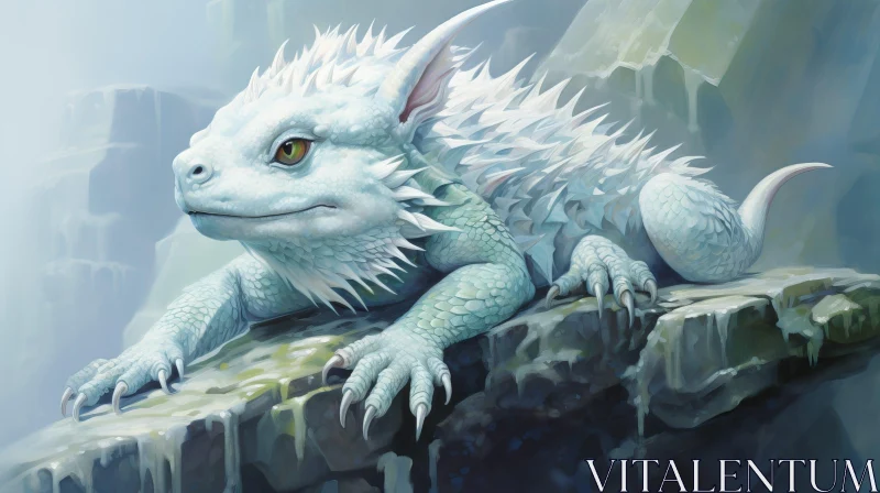 White Dragon in Icy Cavern - Digital Fantasy Art AI Image