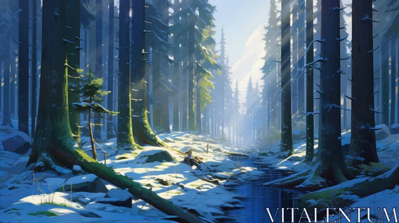 AI ART Winter Forest Landscape - Serene Nature Scene