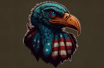American Eagle with Flag Tattoo - Colored Cartoon Style