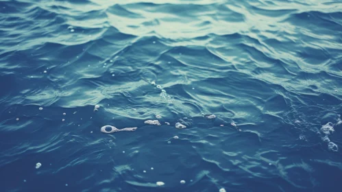 Blue Sea Water Ripples with Bubbles
