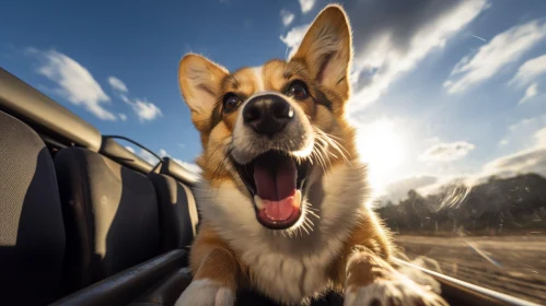 Cheerful Pembroke Welsh Corgi Dog in Car - Sunny Day Capture