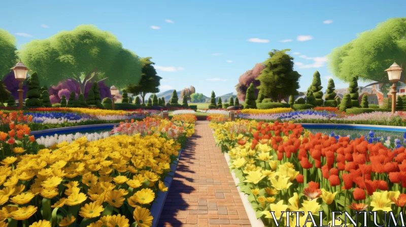 AI ART Colorful Garden Path with Flowers and Trees