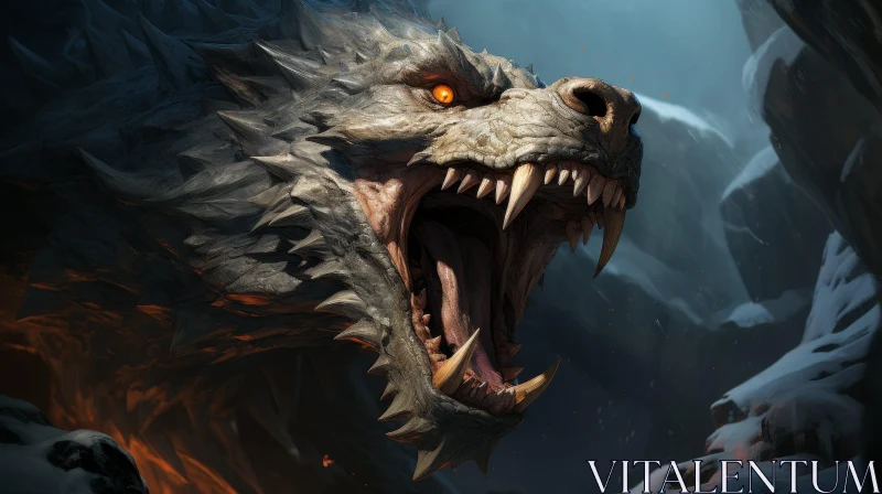 Dragon Head Digital Painting in Dark Cave AI Image