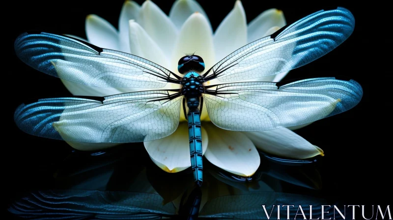 Dragonfly on White Water Lily - Nature Close-Up AI Image