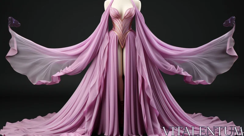 AI ART Elegant Pink Evening Gown with Long Train