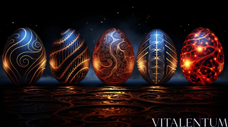 Enigmatic Glowing Easter Eggs on Dark Background AI Image