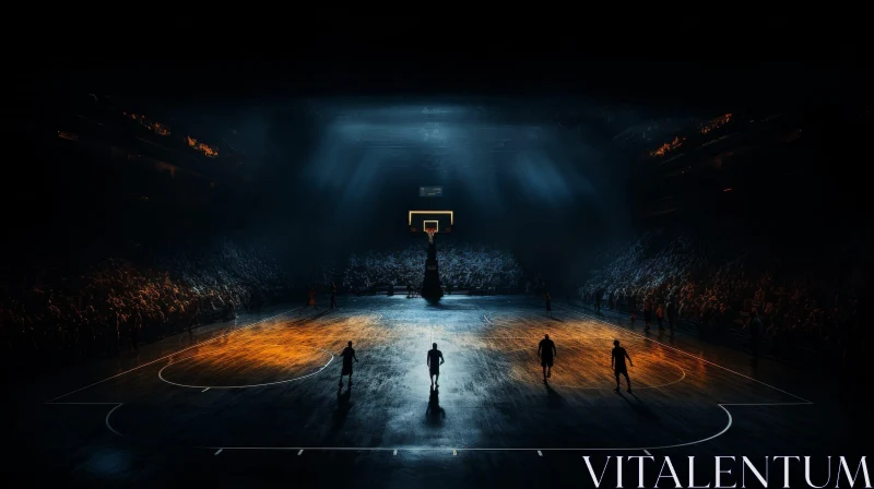 Intense Basketball Game at Dark Court AI Image