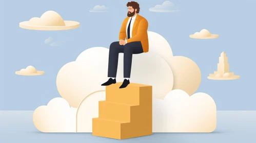 Man Sitting on Cloud Cartoon
