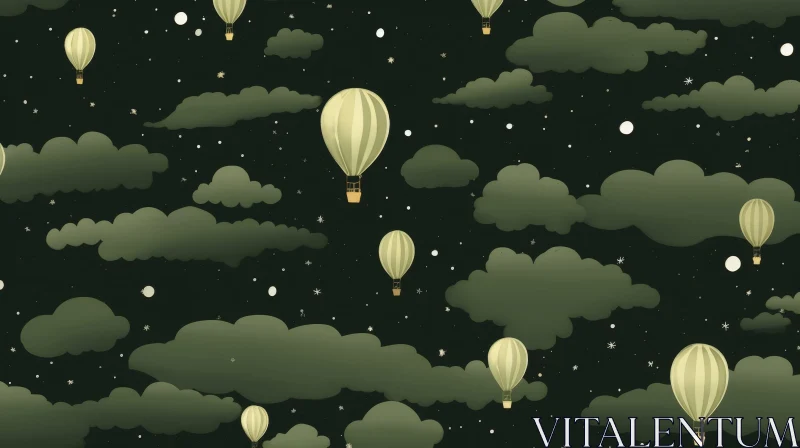 Night Sky Hot Air Balloons Seamless Pattern AI Image