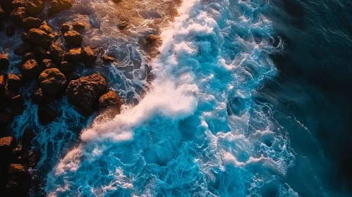 Powerful Ocean Waves - Aerial View of Rocky Beach