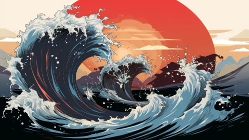 Powerful Wave in a Stormy Sea Digital Painting