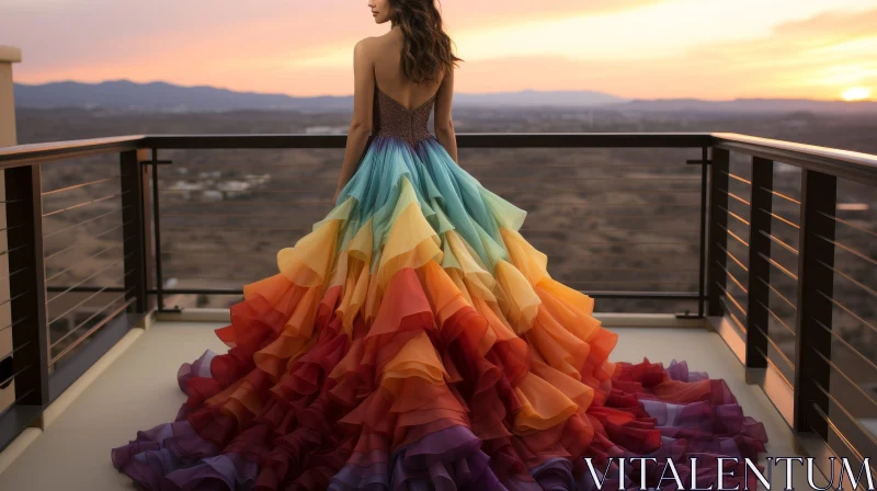 Rainbow Gown at Sunset AI Image