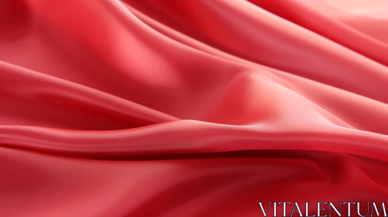 AI ART Red Silk Fabric with Soft Folds - Textured Close-up Shot