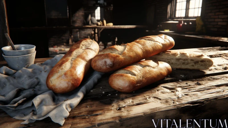 Rustic Baguettes on Wooden Table AI Image