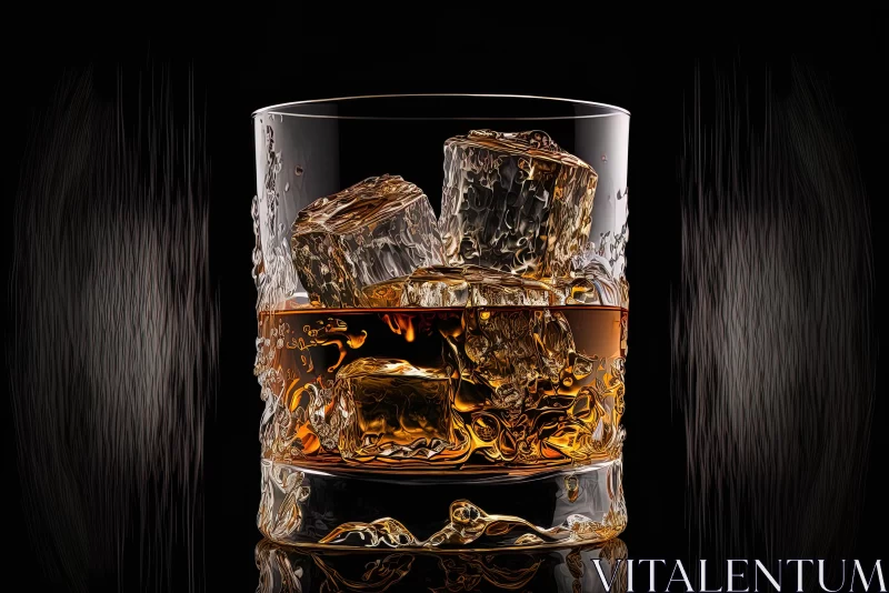 Silhouette Glass of Whiskey on Ice in Wavy Resin Sheets AI Image