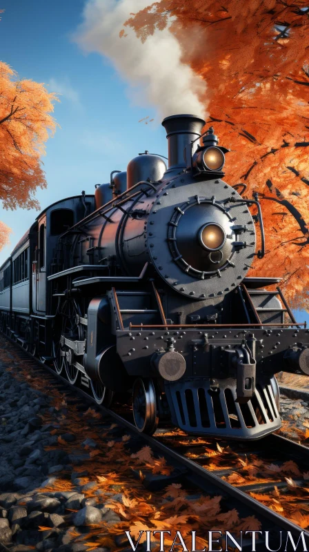 AI ART Steam Locomotive in Fall Painting
