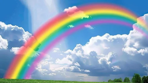 Vivid Rainbow over Green Field Landscape