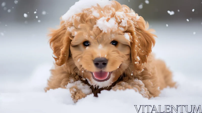 Adorable Puppy Dog in Snow - Winter Pet Photography AI Image