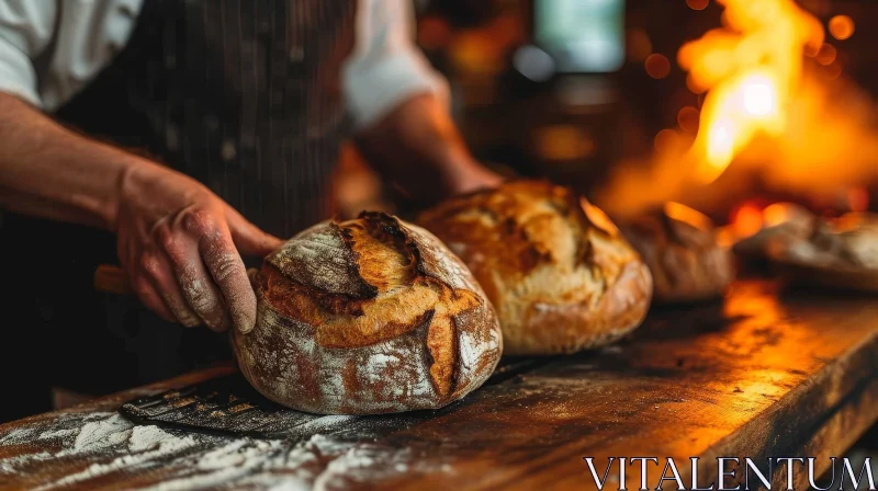AI ART Baker with Freshly Baked Bread - Warm Oven Scene