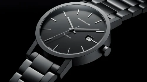 Elegant 3D Wristwatch Rendering with Black Metal Case