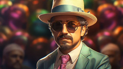 Fashionable Man in Green Suit and Straw Hat