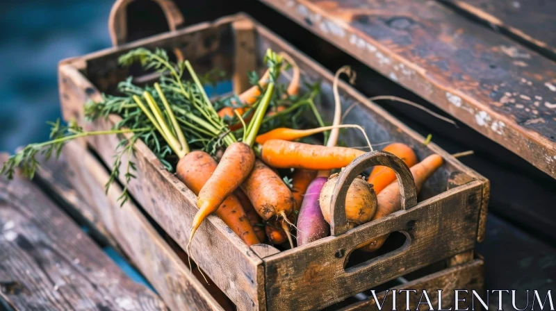 Freshly Harvested Colorful Carrots in Wooden Box AI Image