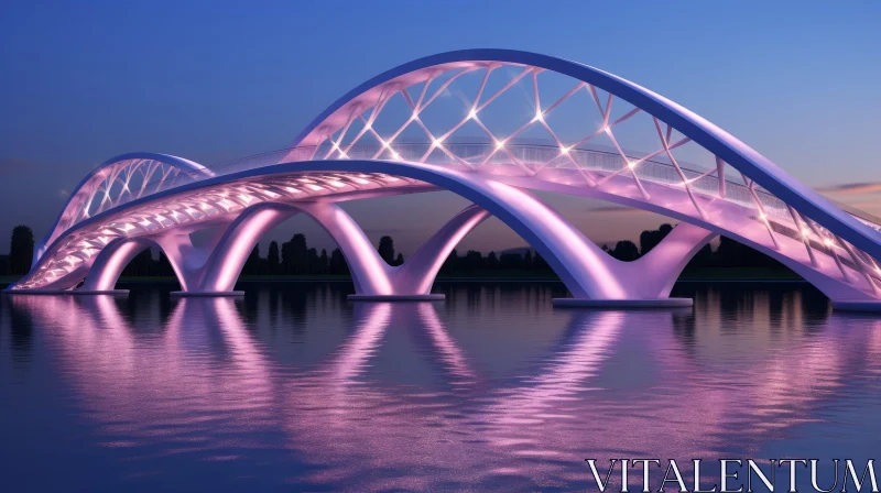 Futuristic Metal Bridge over River AI Image