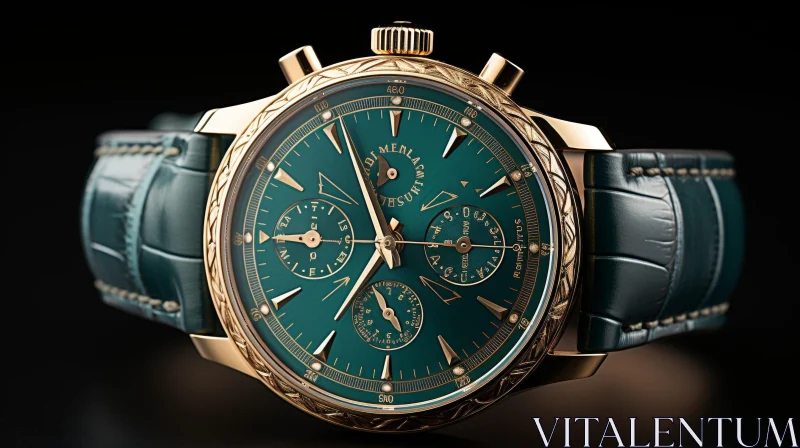 AI ART Luxury Green Dial Wristwatch with Gold Case and Diamonds
