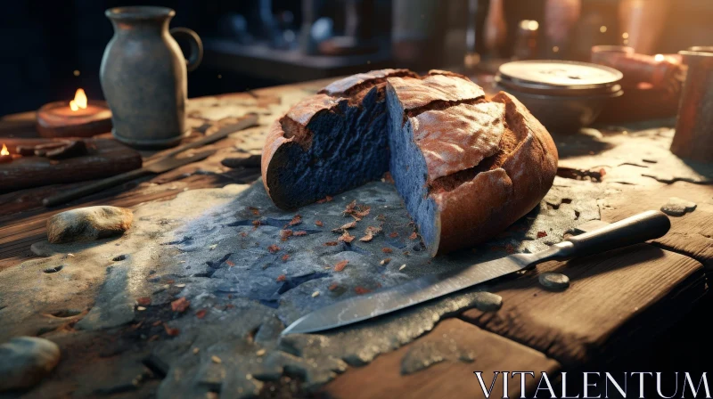 Rustic Bread Photography on Wooden Table AI Image