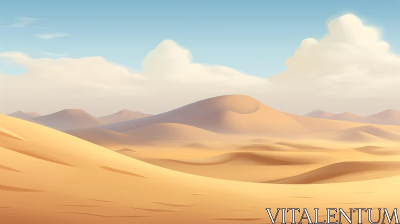 AI ART Tranquil Desert Landscape with Sand Dunes and Blue Sky