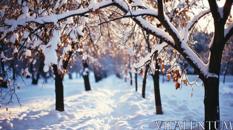 Winter Wonderland: Snow-Covered Park Scene AI Image