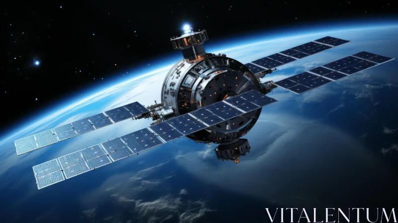 Communication Satellite Orbiting Earth - Technology Image AI Image