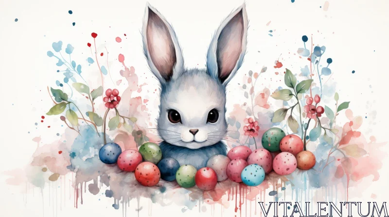 Easter Bunny Watercolor Illustration AI Image