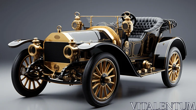 Exquisite Vintage Car in Black and Gold | Historical Reproductions AI Image