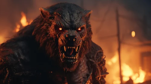 Fiery Werewolf Digital Painting