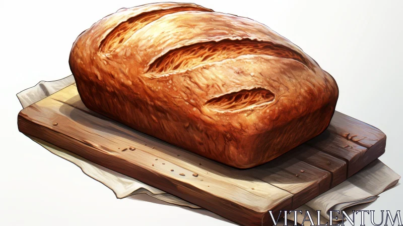 AI ART Golden Brown Crispy Bread on Wooden Cutting Board