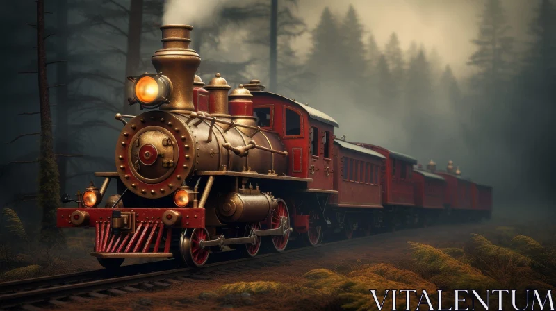 Mystery Train in Foggy Forest AI Image