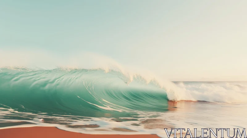 Powerful Wave Crashing on Sandy Shore AI Image