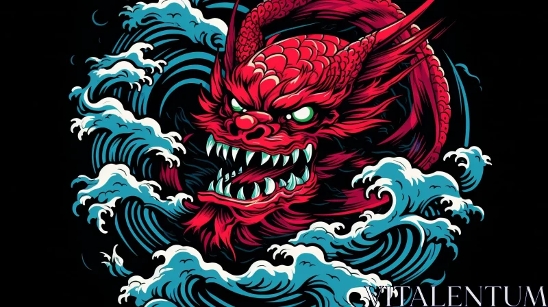 Red Dragon Illustration in Traditional Asian Style AI Image