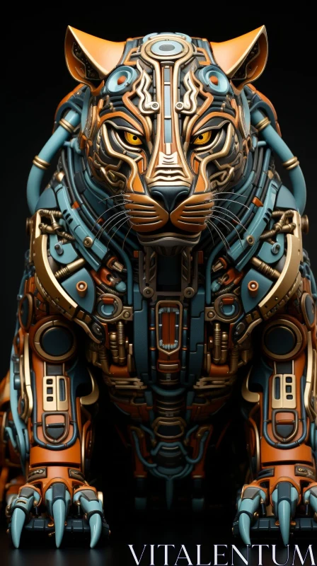 Steampunk Tiger 3D Rendering AI Image