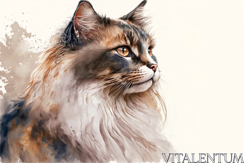 Watercolor Portrait of Cute Cat Illustration | Realistic Art AI Image