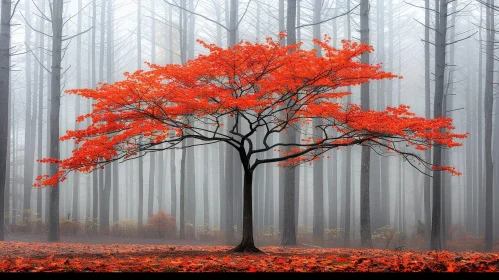 Enchanting Lonely Tree in Misty Forest