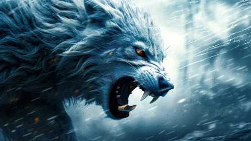 Fierce Wolf in Snowy Forest Digital Painting