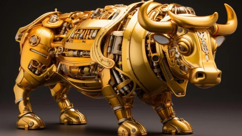 Golden Bull 3D Rendering - Intricate Steampunk Aesthetics