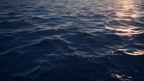 Serene Blue Ocean Sunset with Golden Glow