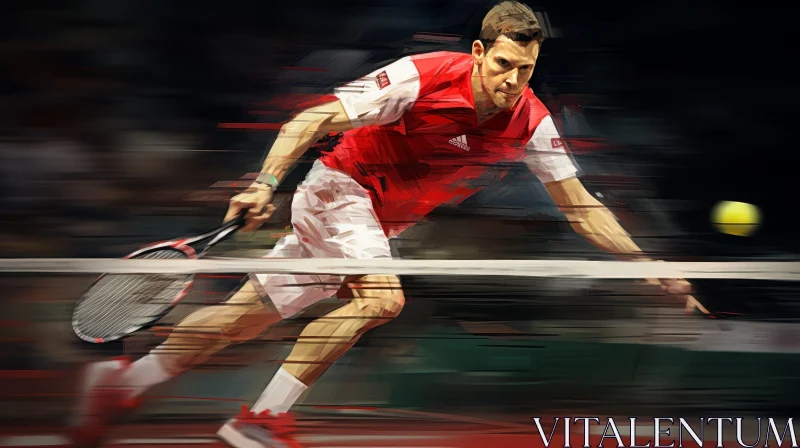 Tennis Player in Action - Artistic Painting AI Image