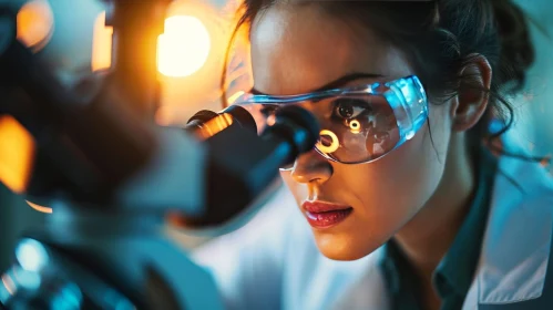 Young Female Scientist Looking Through Microscope
