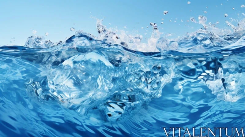 AI ART Blue Water Splash - Sunlit Surface Close-Up