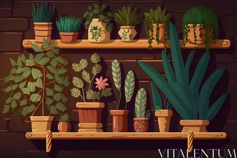 Captivating Collection of Plants on Shelves with Rocky Background AI Image