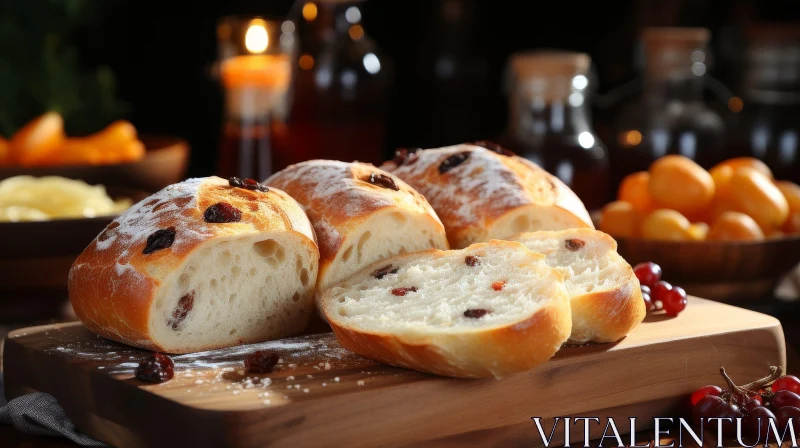 Delicious Freshly Baked Raisin Bread on Wooden Board AI Image